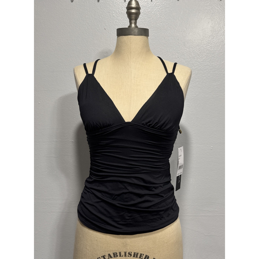 La Blanca Island Goddess Tie Cross Back Tankini Top Swim Top Womens Size 4 Black